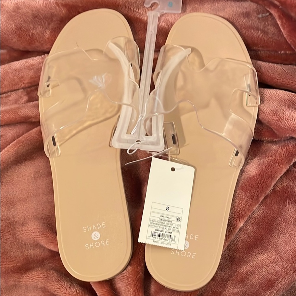 Shade & Shore Clear strap tan sole sandals NWT